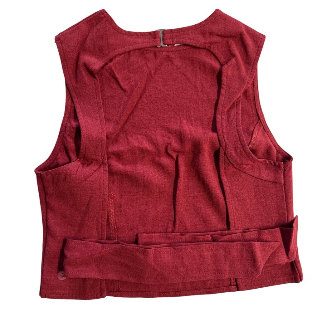 Halara Backless Tie Back Cropped Casual Linen Feel Tank~Size XL~Deep Wine L5 02 - Picture 7 of 10